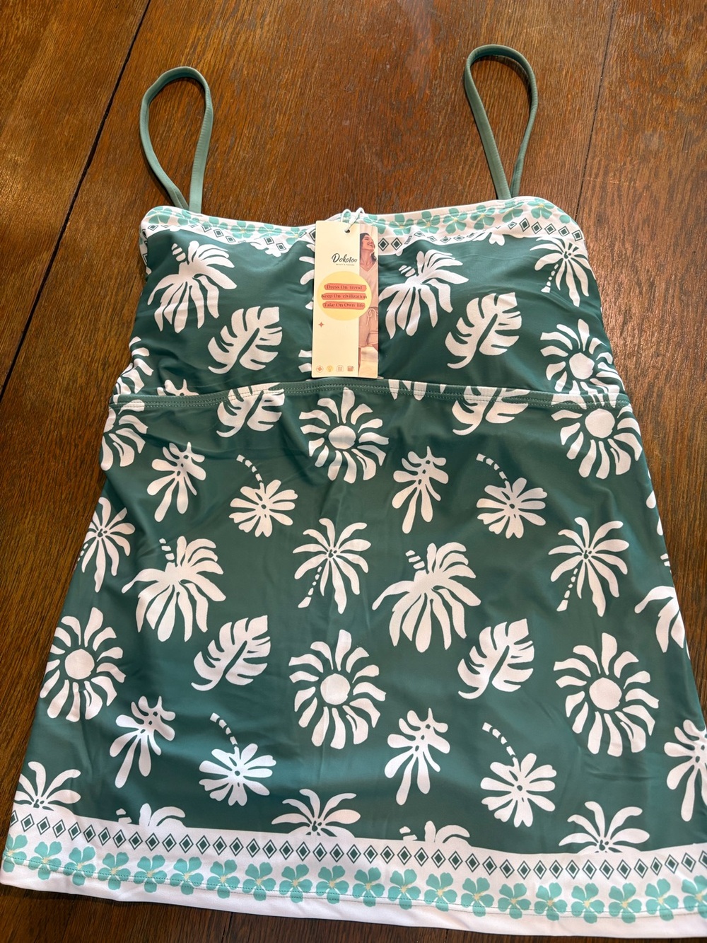 BRAND NEW! Green Floral Tankini with Off White Tropical Print